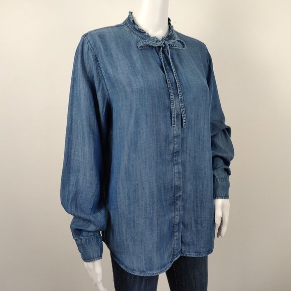 Levi's Denim Chambray Shirt Tencel Ruffle Collar - Picture 3 of 8